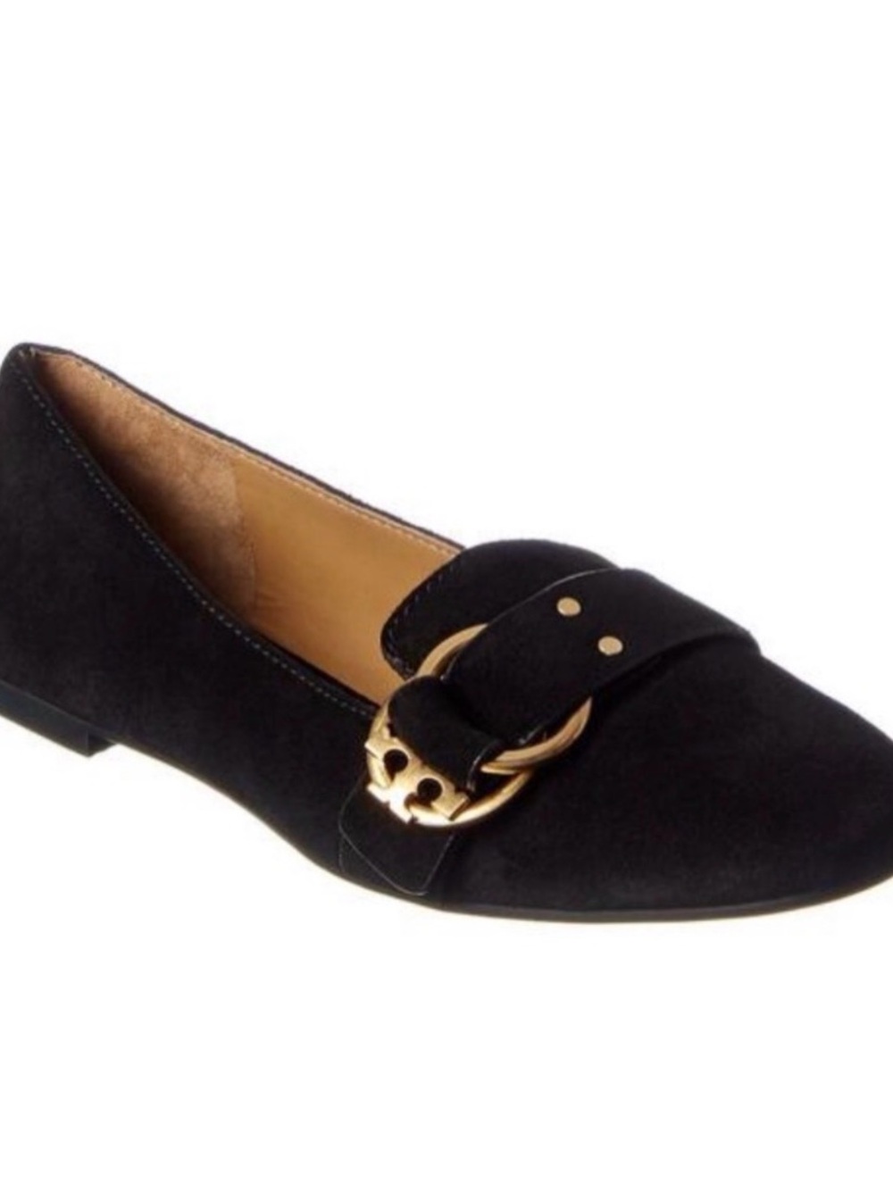 Tory Burch Marsden Suede Smoking Loafer Perfect Black Gold Buckle Flats Sz 9.5